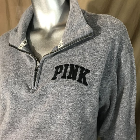 Pink by Victoria's Secret Small Grey Quarter Zip Sweatshirt Embroidered - Picture 2 of 13